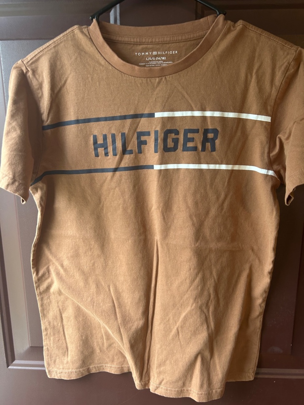 Tommy Hilfiger Brown Tee with Navy & White Stripes